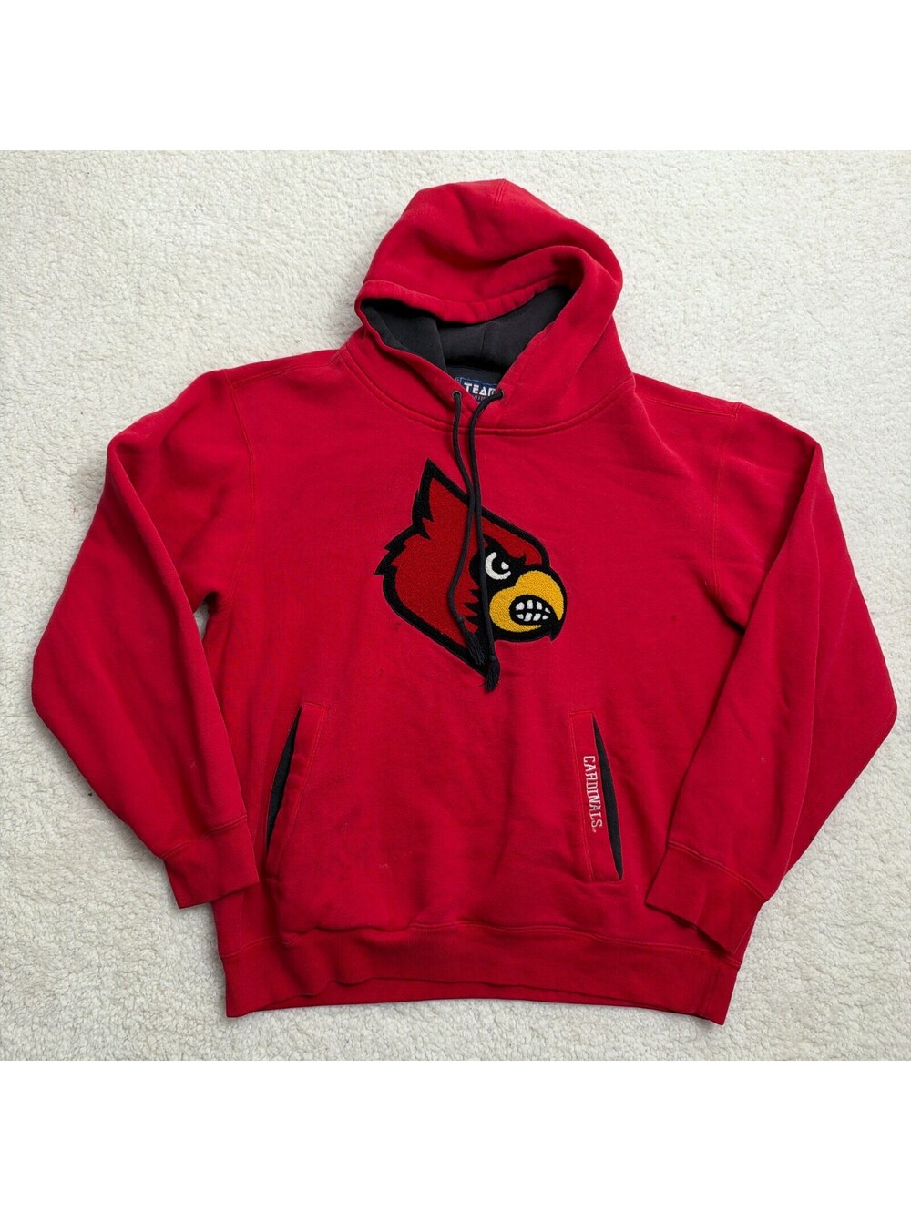 Louisville Cardinals Hoodie Mens L Red Chenille Logo Pullover Sweatshirt UofL